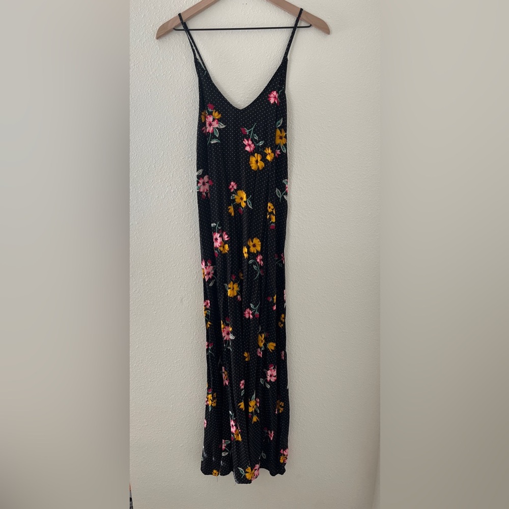 Old Navy Black and White Floral Polka Dot Maxi Dress